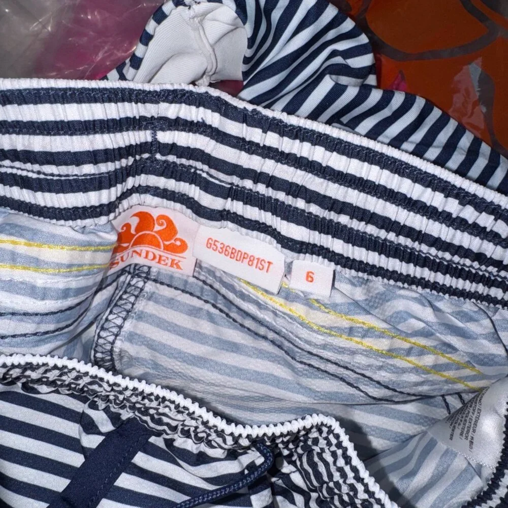 Sundek Girl Striped Swim Suit and matching swim shorts NWOT